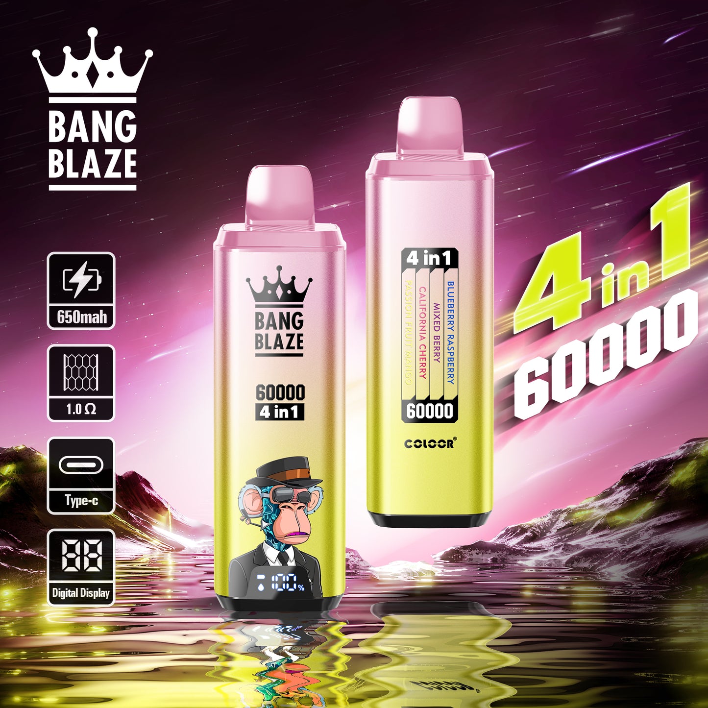 Bang Blaze Puff 60K Puffs 4-en-1 Saveurs Cigarette électronique Jetable with Rechargeable Batterie