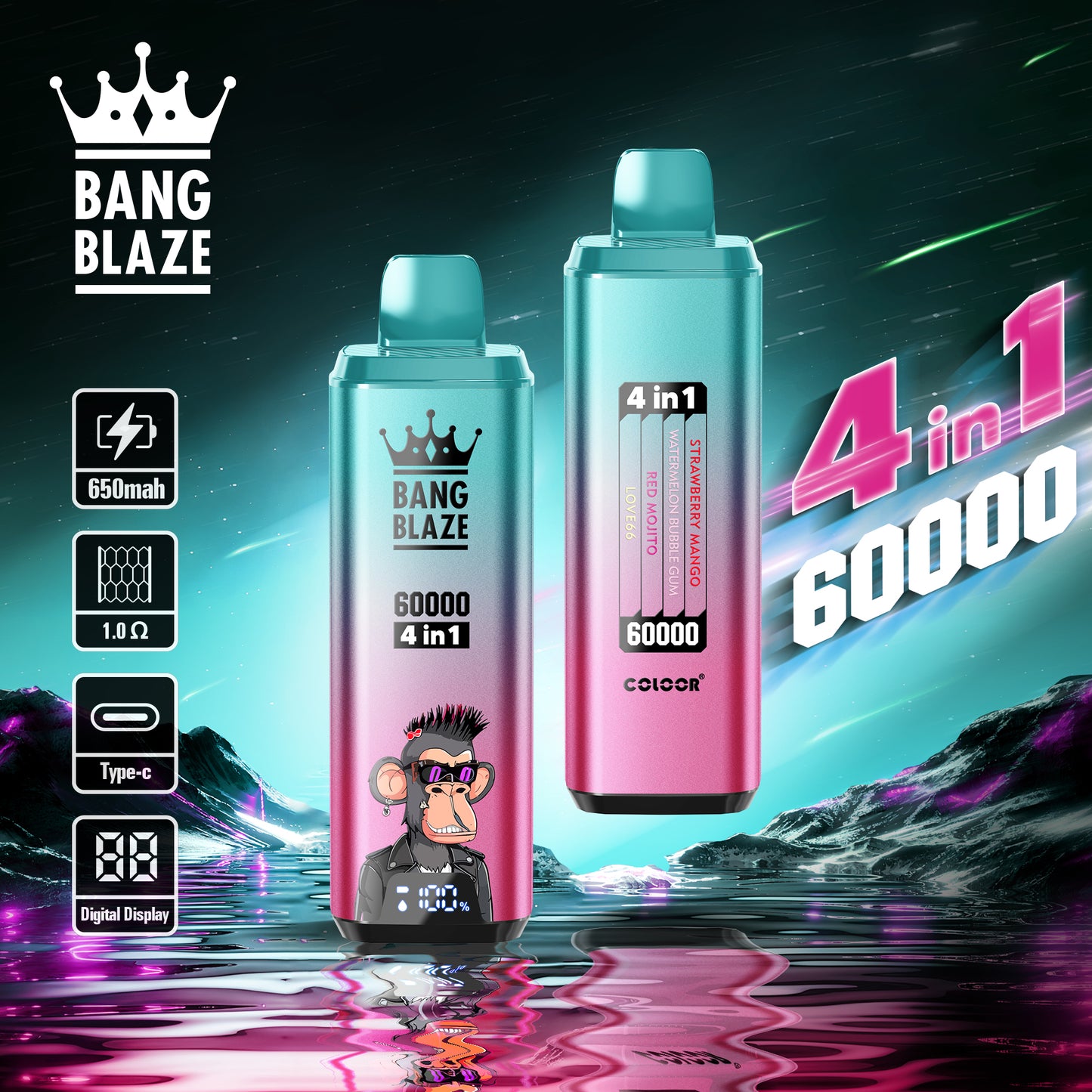 Bang King Puff 60000 Taff Bang Blaze 4 en 1 Gout de 60K Big Puffs Vape Jetable