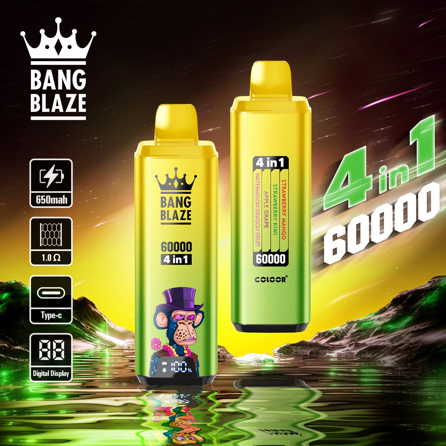 Bang Blaze 60000 Puffs 4 en 1 Saveurs Nicotine Cigarette électronique Jetable