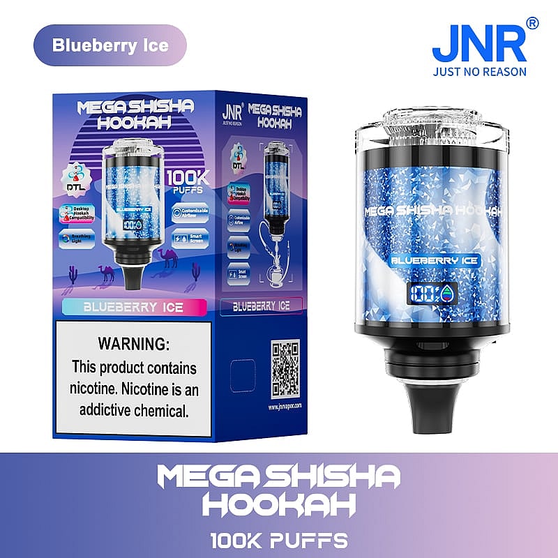 JNR Mega Shisha Hookah 100K Puffs Blueberry Ice Saveur Cigarettes électroniques Jetables