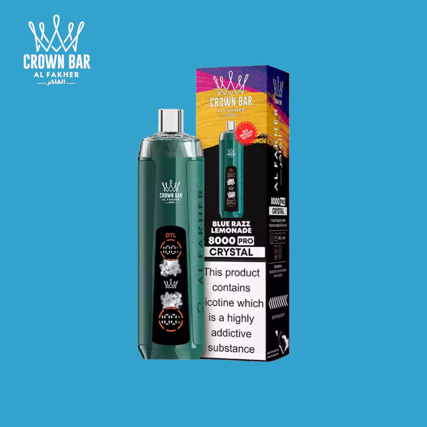 Al Fakher Crown Bar 8000 Crystal – Blue Razz Lemonade