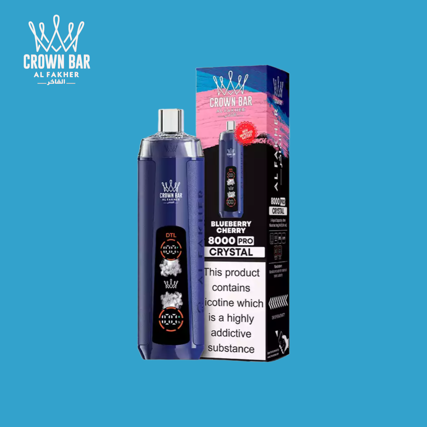Al Fakher Crown Bar 8000 Crystal Vape Blueberry Cherry