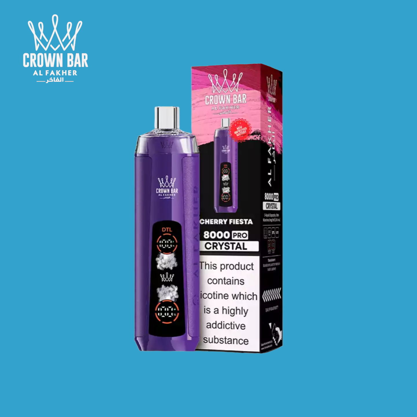 Cherry Fiesta Al Fakher Crown Bar 8000 Crystal Vape