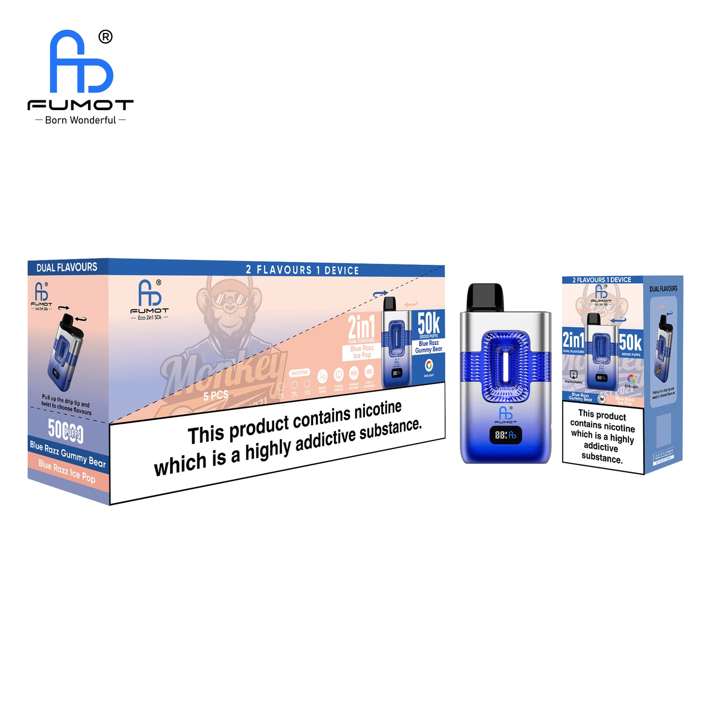 FUMOT ECO 2IN1 50K Blue Razz Gummy Bear & Blue Razz Ice Pop