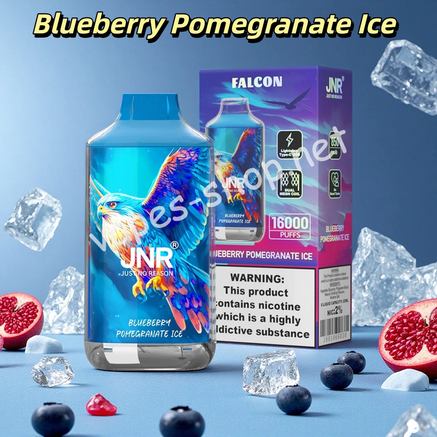 JNR Falcon Puff 16k Taff Blueberry Pomegranate Ice Vapes-Shop JNR Falcon Puff 16k Taff Blueberry Pomegranate Ice Vapes-Shop