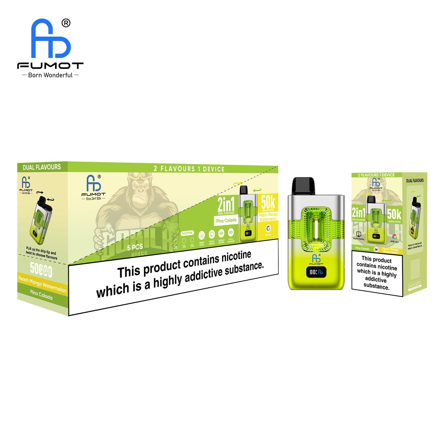 FUMOT ECO 2IN1 50K Puffs Peach Mango Watermelon & Pina Colada
