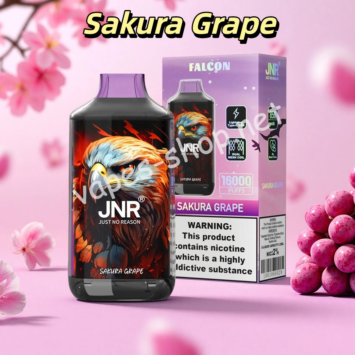 JNR Falcon 16K Puff 16000 Taff Sakura Grape Vape Jetable with Doubles –  Vapes-Shop