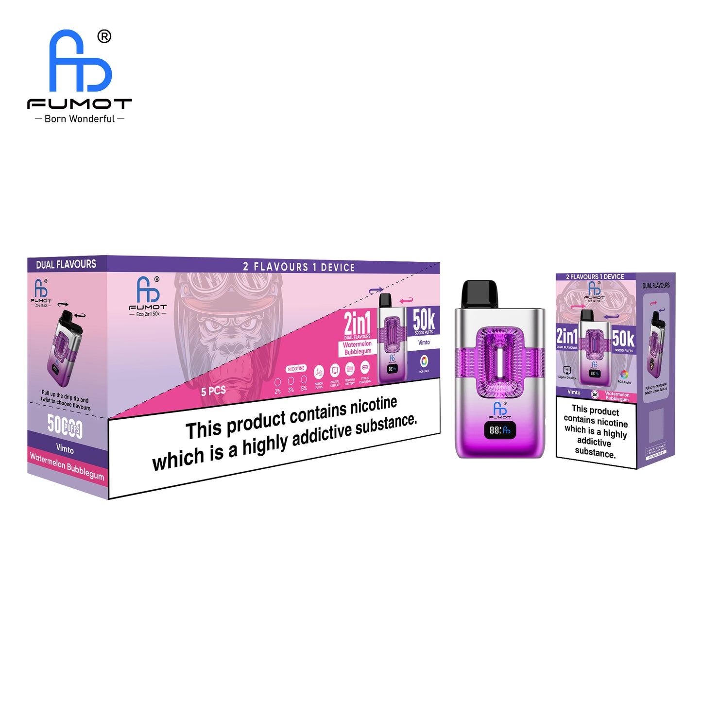 Puff FUMOT ECO 2IN1 50K Taff Vimto & Watermelon Bubblegum