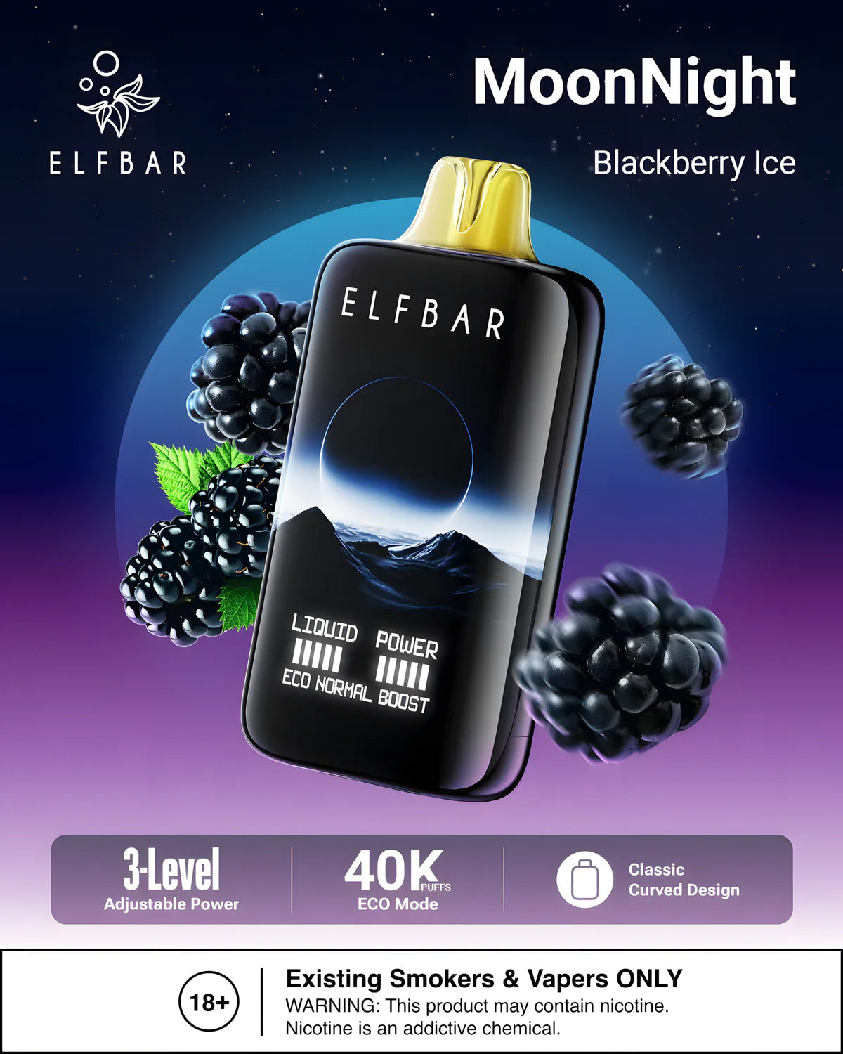 Elf Bar Moon Night 40K Bouffées Blackberry Ice