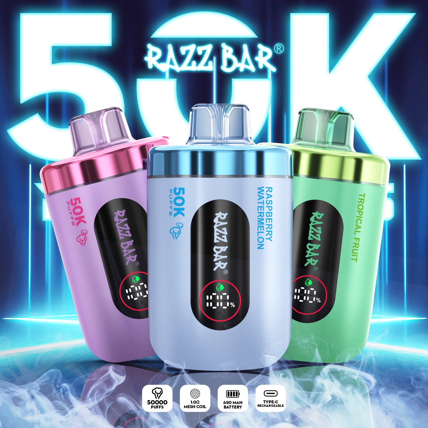 650 mAh rechargeable Puff Razz Bar 50K Taff