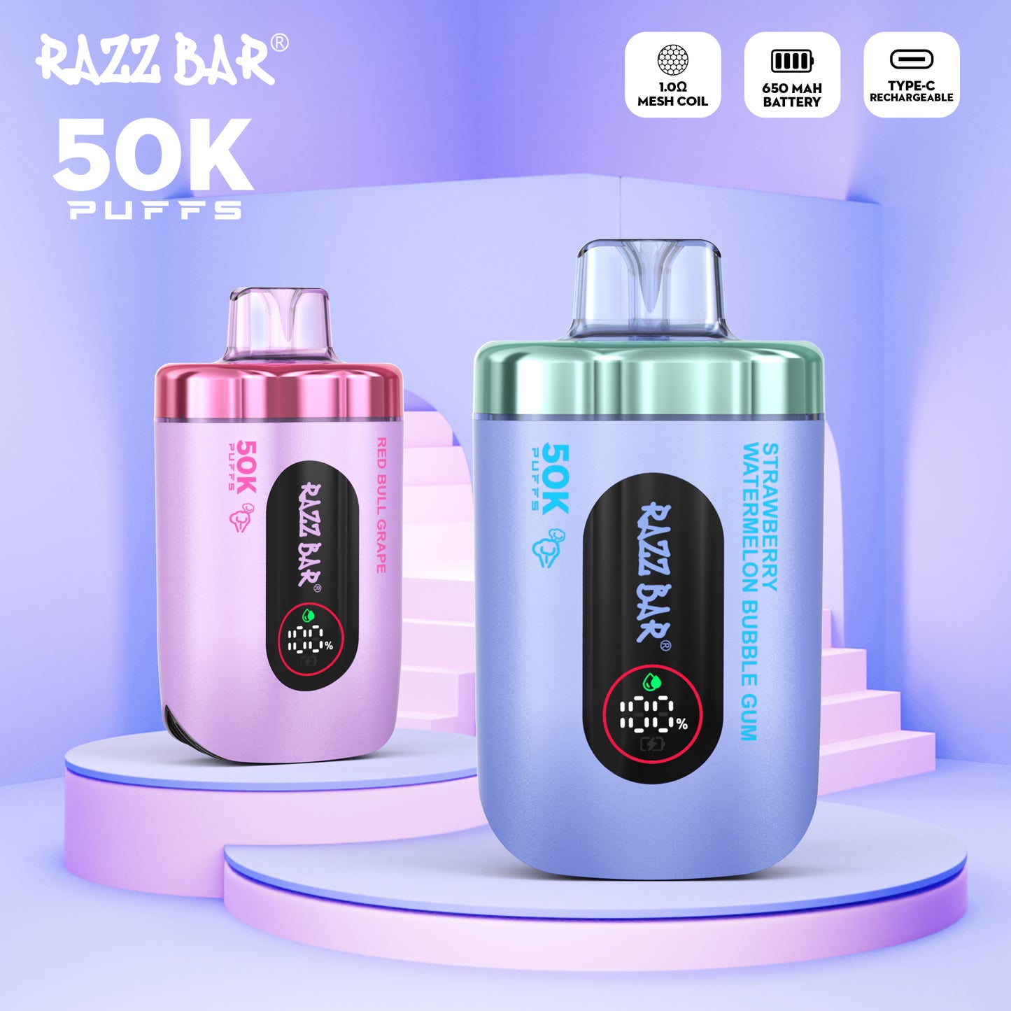 650 mAh rechargeable Puff Razz Bar 50K Taff