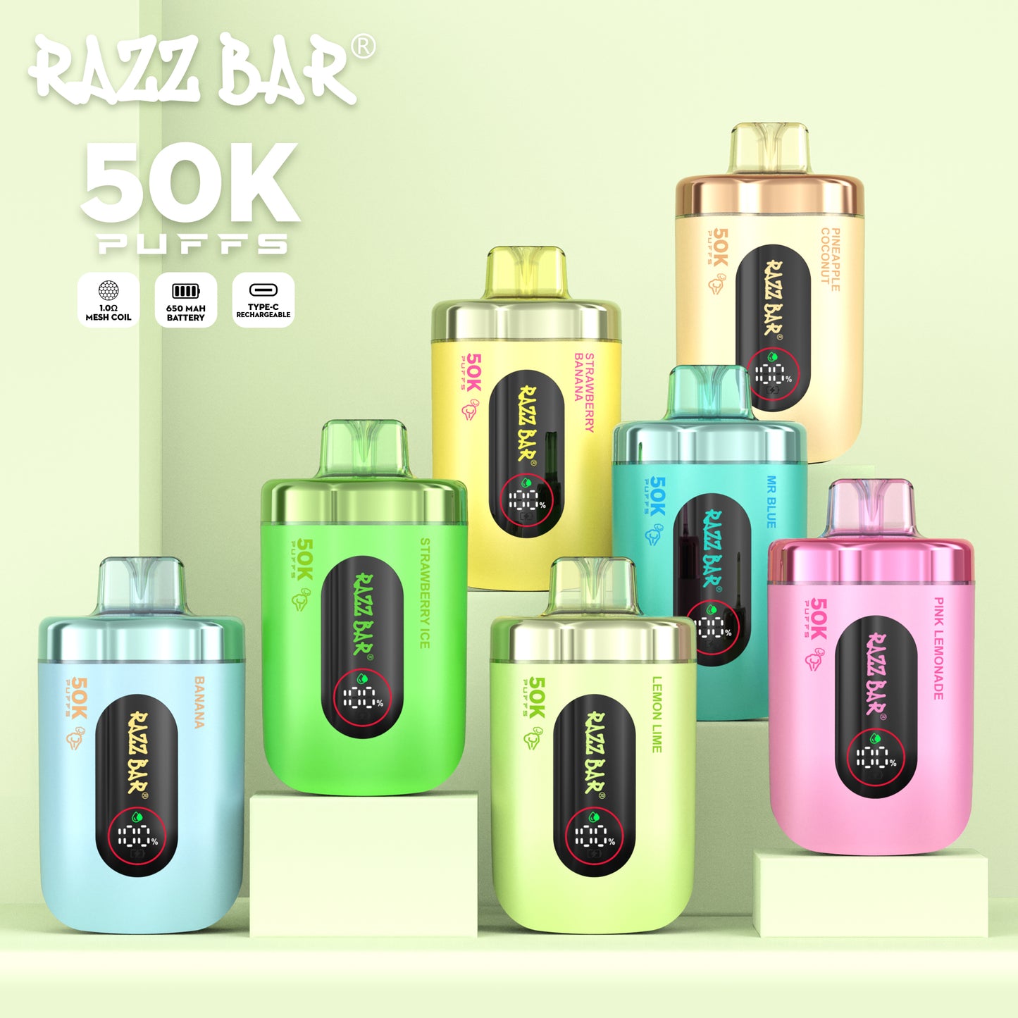 650 mAh rechargeable Puff Razz Bar 50K Taff