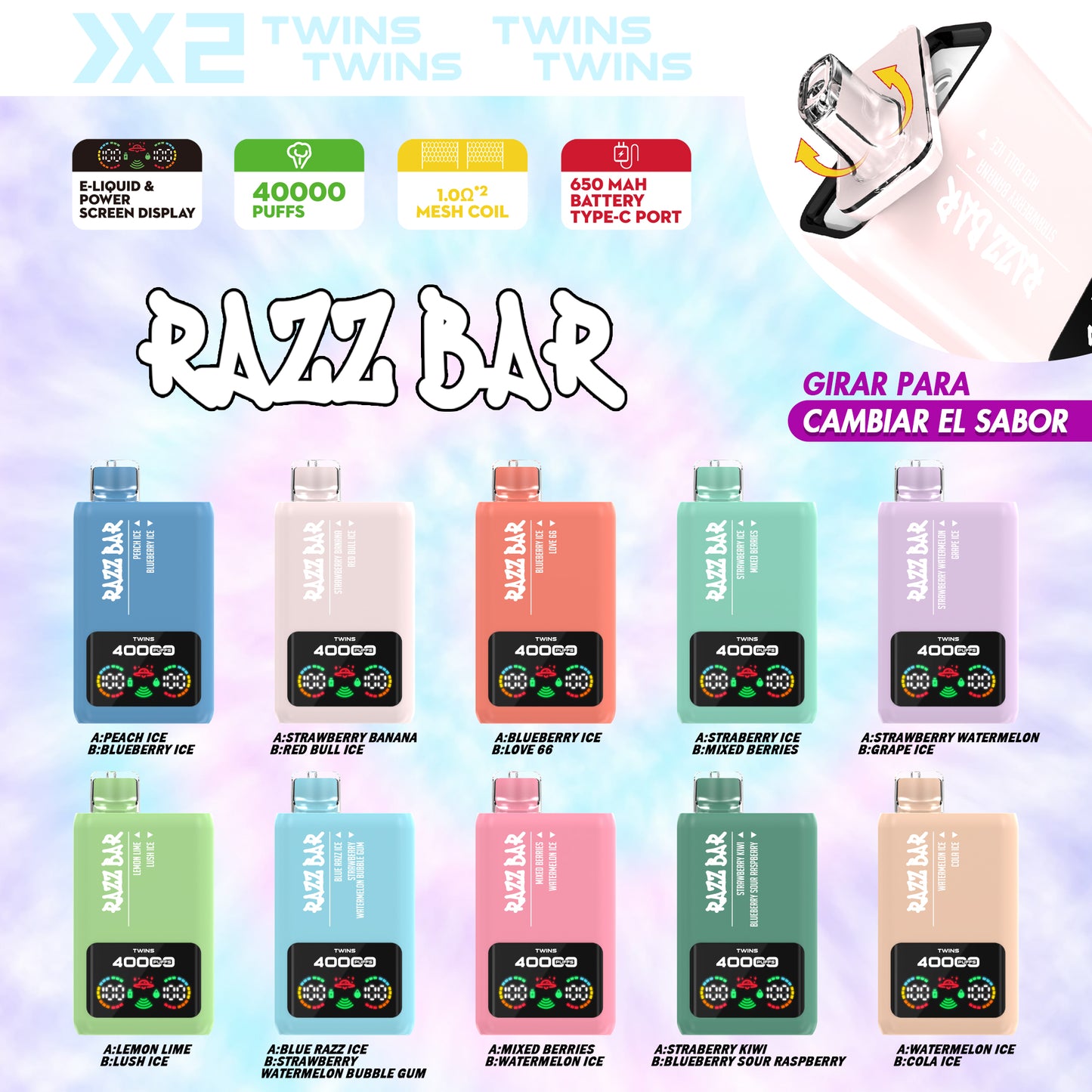 Puff Razz Bar 40000 Taff Double saveur