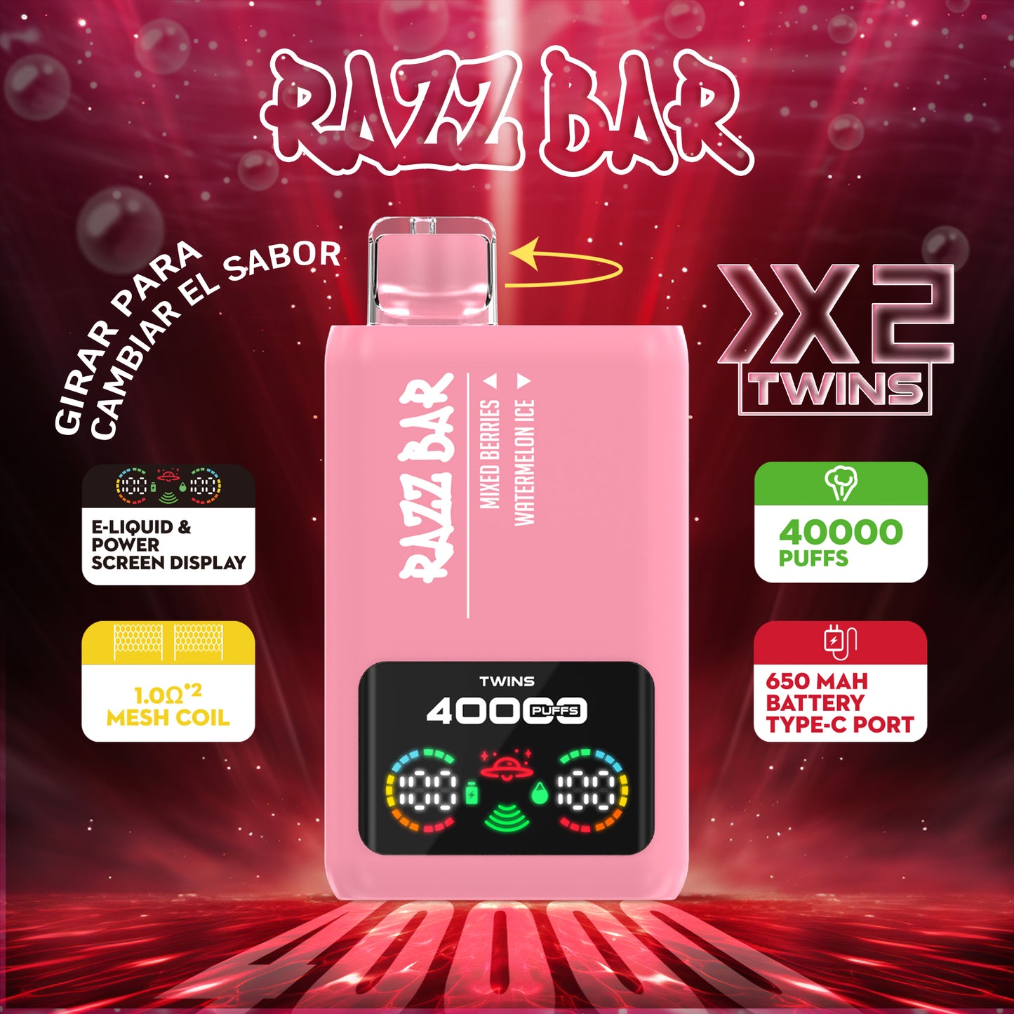 Puff Razz Bar 40000 Taff Double saveur
