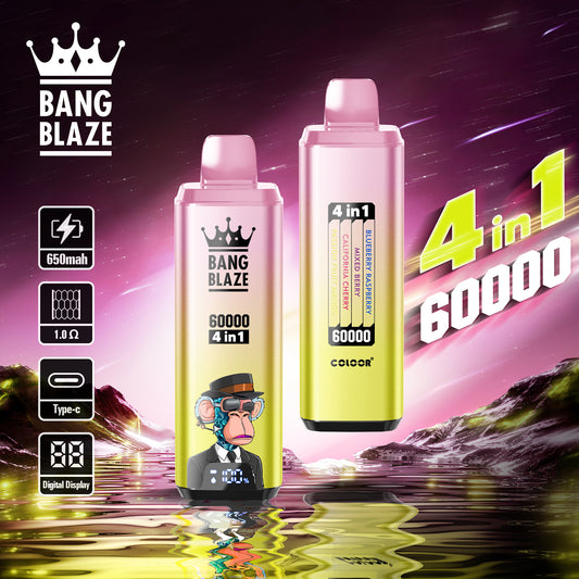Bang Blaze Puff 60K Puffs 4-en-1 Saveurs Cigarette électronique Jetable with Rechargeable Batterie