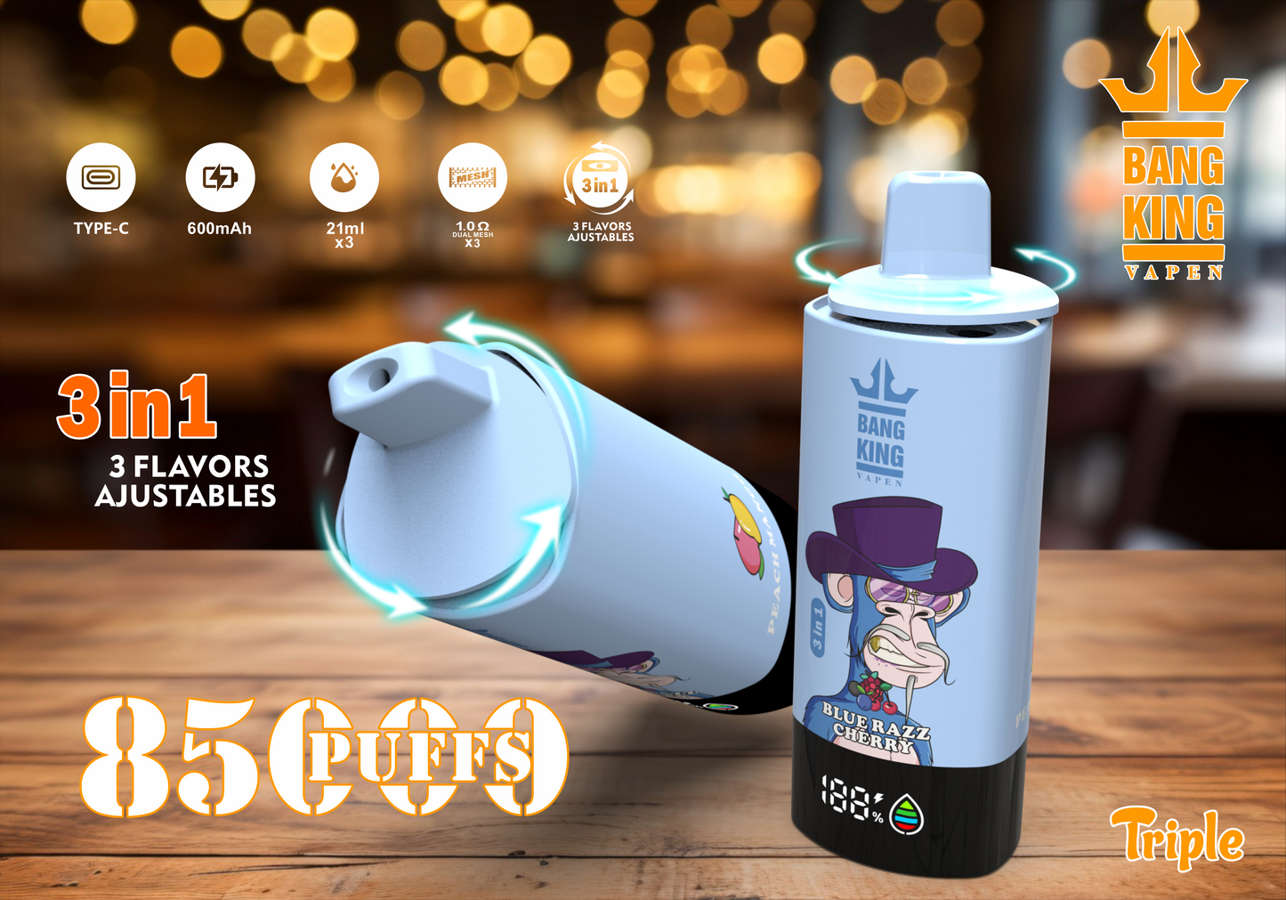 Prix Puff 85K Bouffees Vape Jetable 3-in-1 Gout with 63ml E-liquide