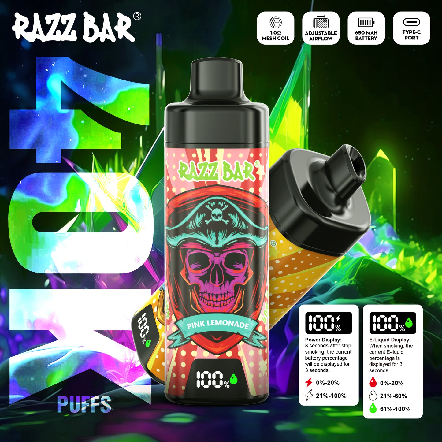 650 mAh rechargeable Razz Bar NEW 40K Taff
