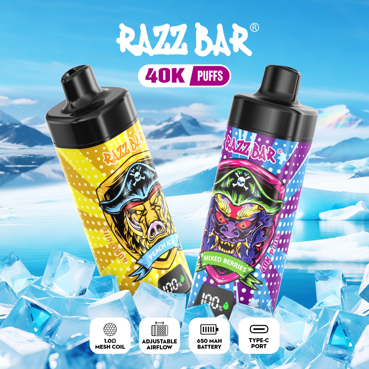 650 mAh rechargeable Razz Bar NEW 40K Taff