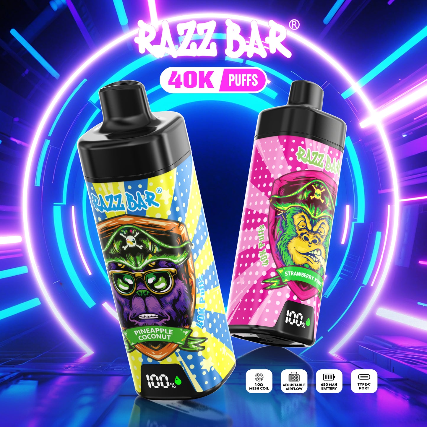 650 mAh rechargeable Razz Bar NEW 40K Taff