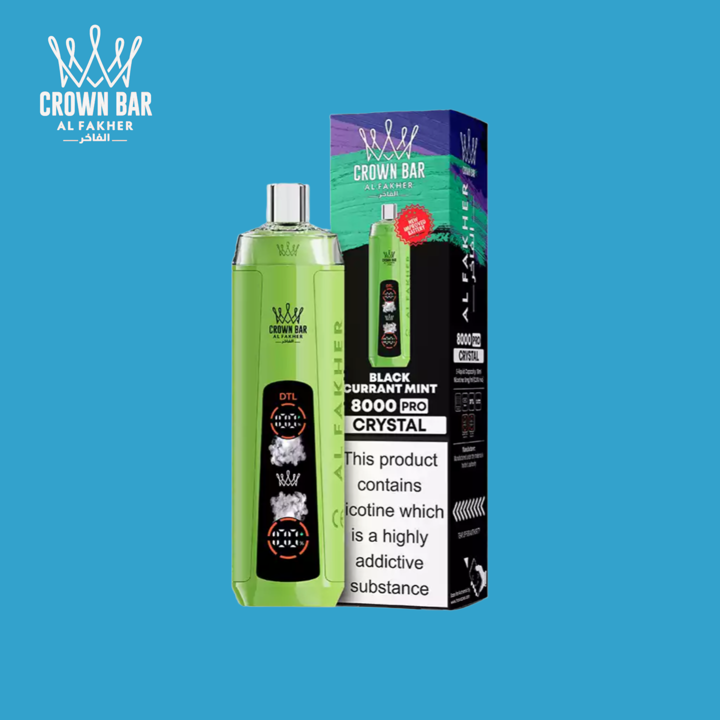 Black Currant Mint Al Fakher Crown Bar 8000 Crystal Vape