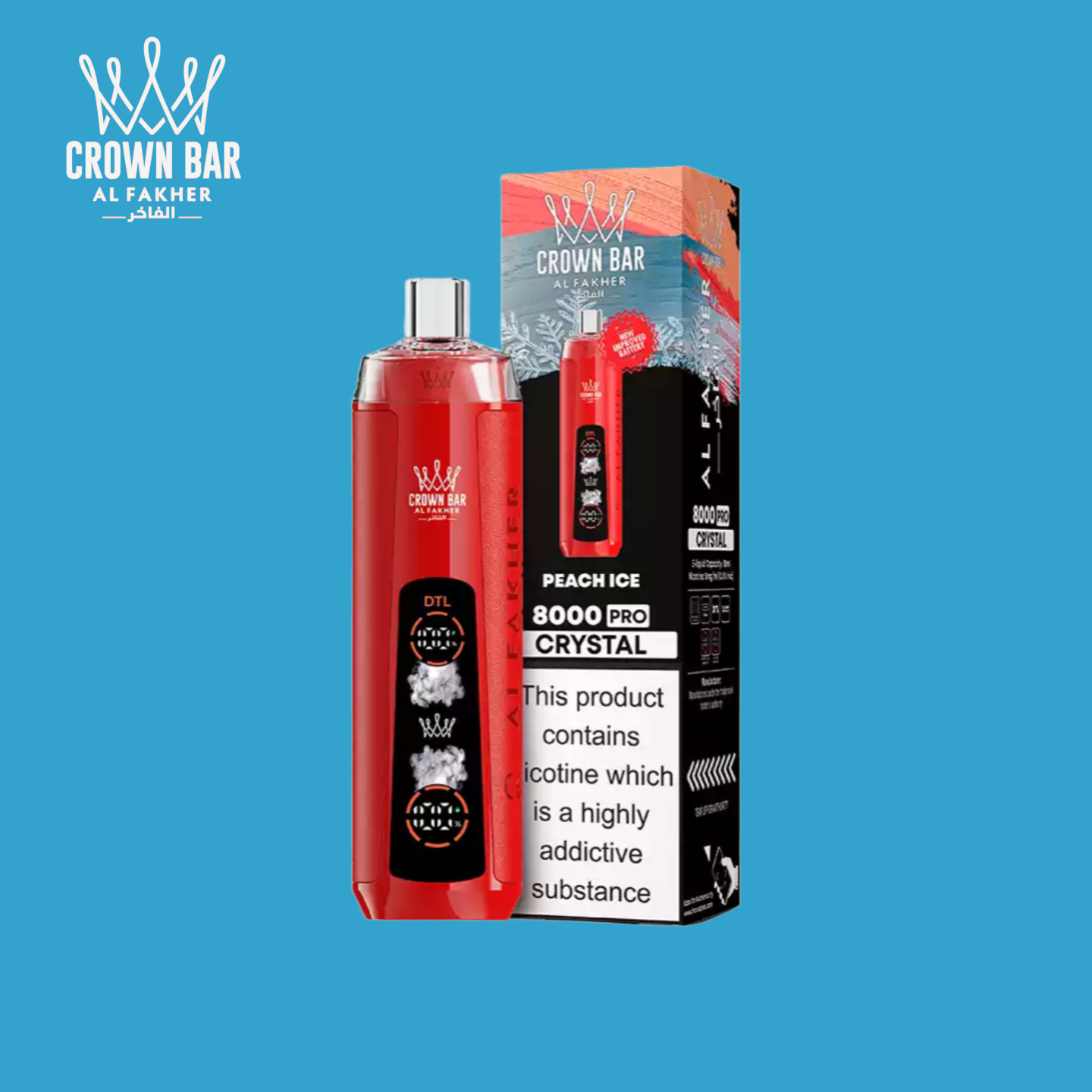 Al Fakher Crown Bar 8000 Crystal Vape Peach Ice