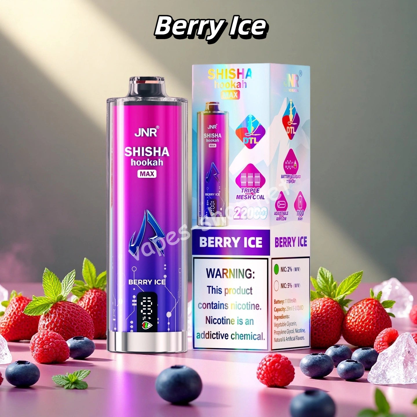 JNR Shisha Hookah Max Puff 22000 Taff Berry Ice