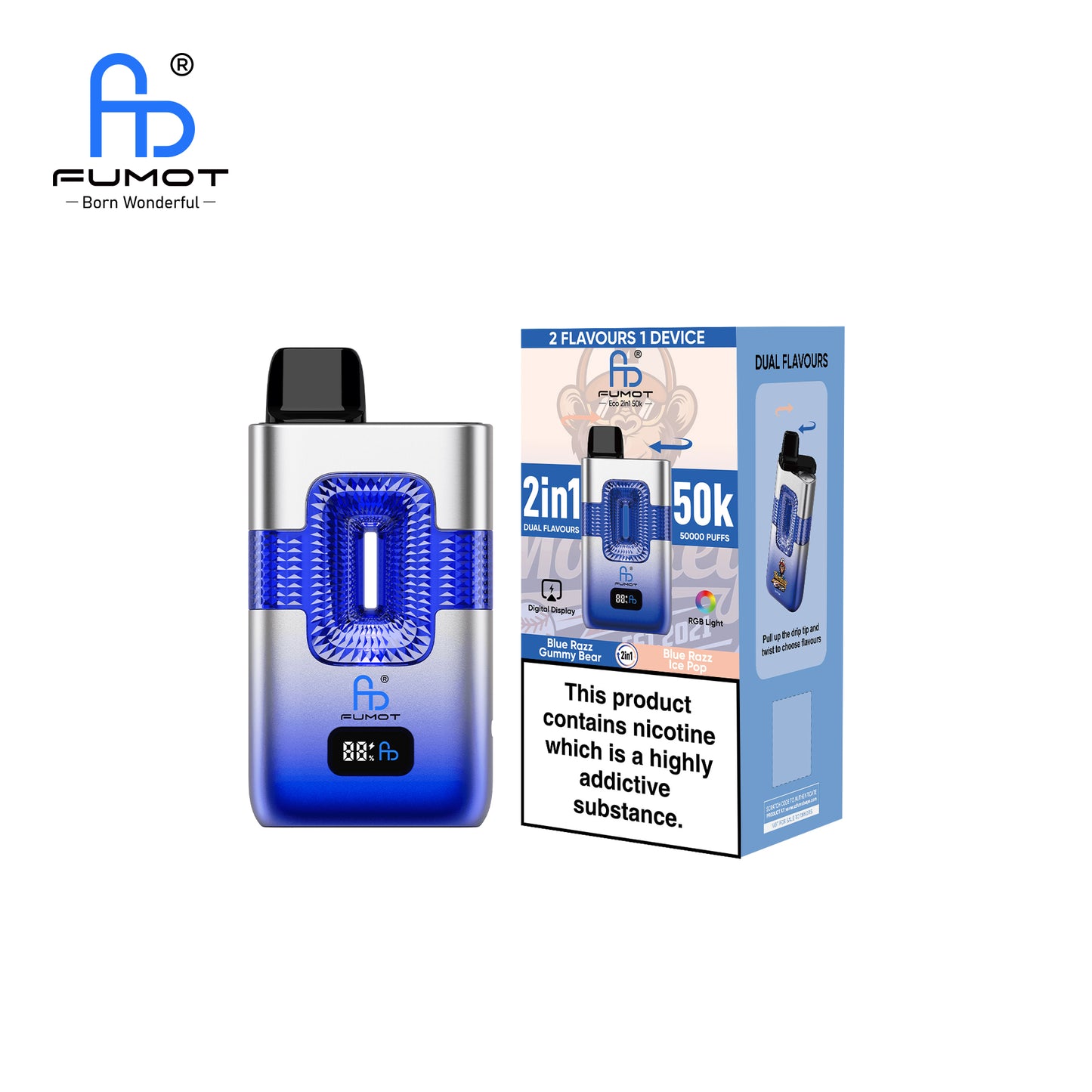 FUMOT ECO 2IN1 50K Blue Razz Gummy Bear & Blue Razz Ice Pop