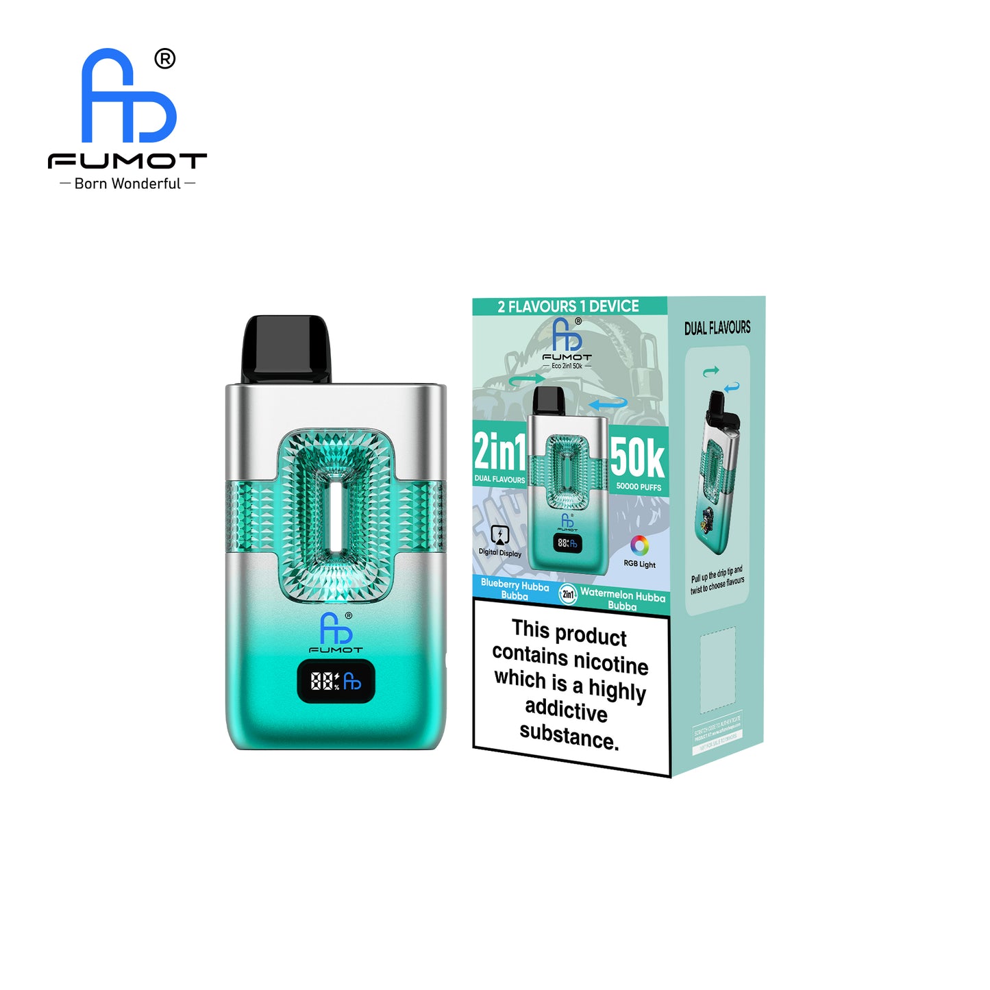 RandM FUMOT ECO 2IN1 50K Blueberry Hubba Bubba & Watermelon Hubba Bubba