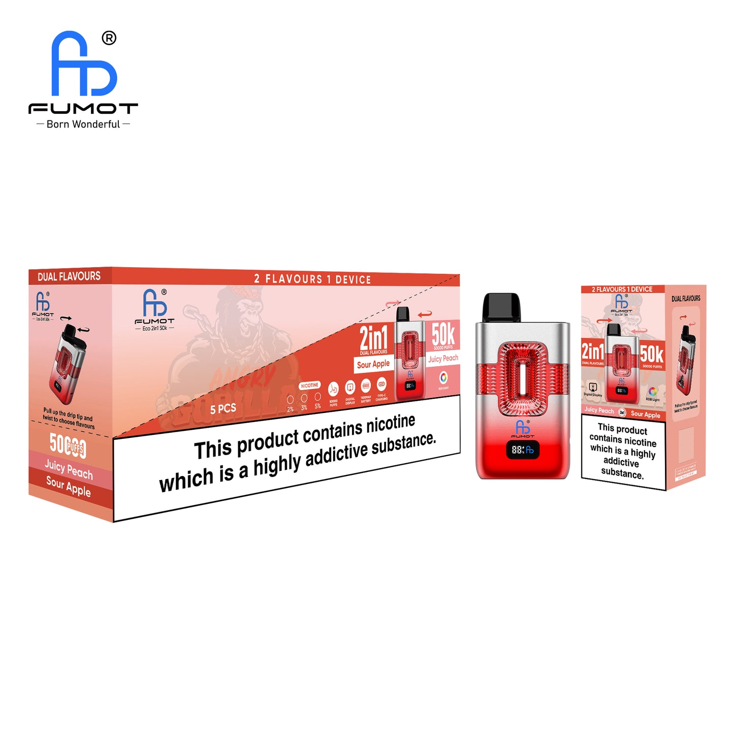 FUMOT ECO 2IN1 50K Bouffées Sour Apple & Juicy Peach
