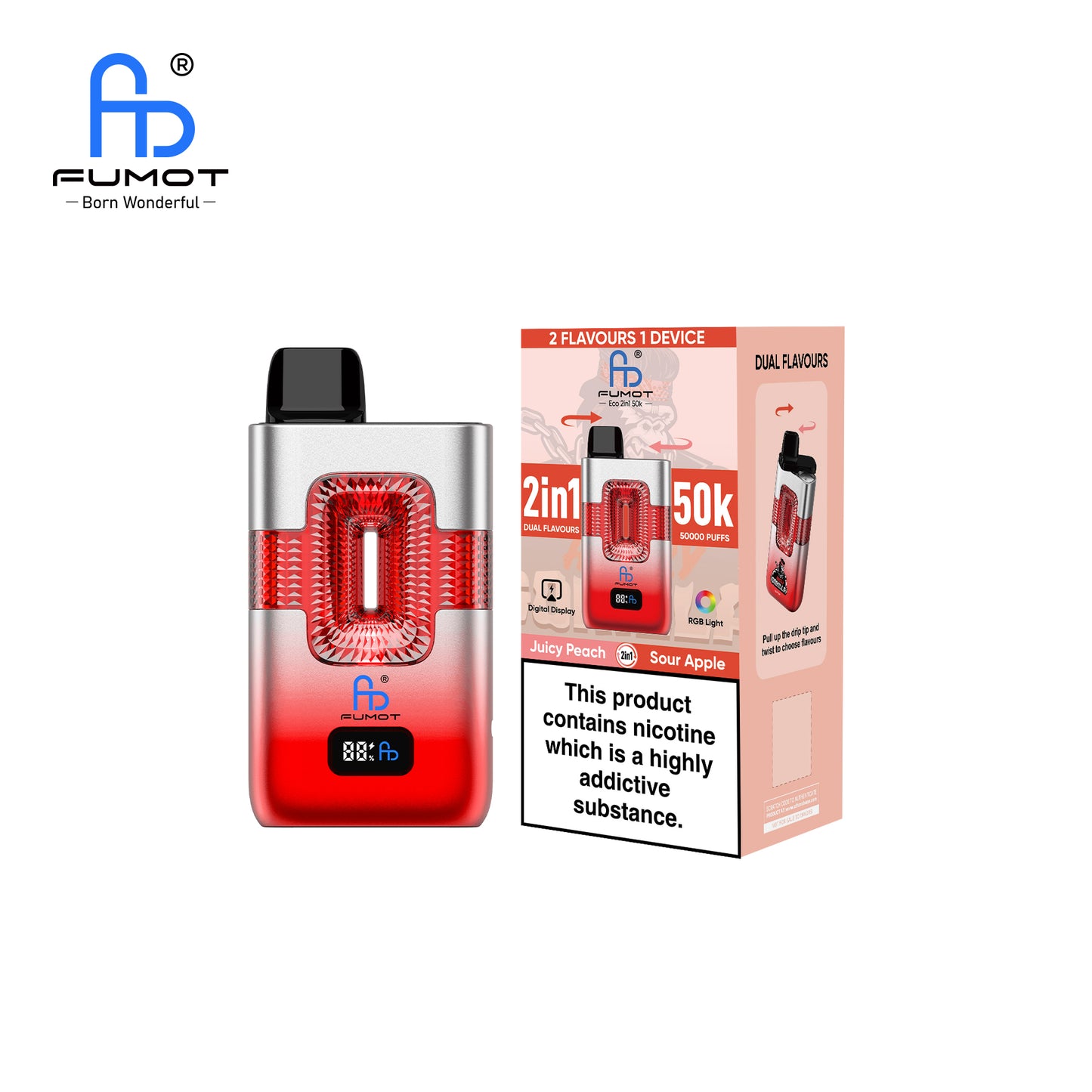FUMOT ECO 2IN1 50K Bouffées Sour Apple & Juicy Peach